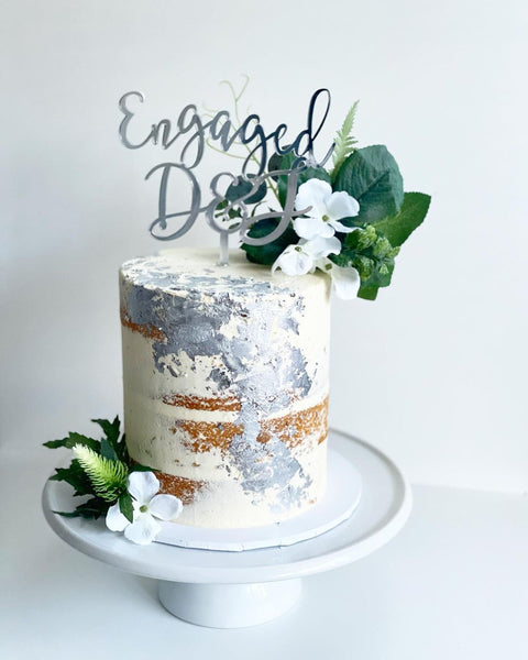 Engaged Custom Initials Modern Script Wedding Cake Topper