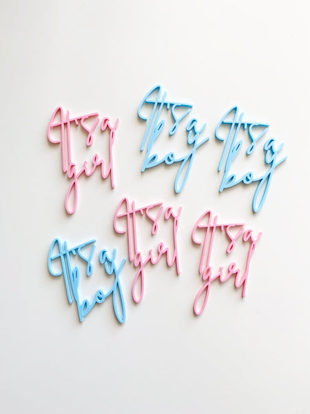 Oh Baby It's Girl It's Boy Gender Reveal Set of 3 Acrylic Cupcake Charms