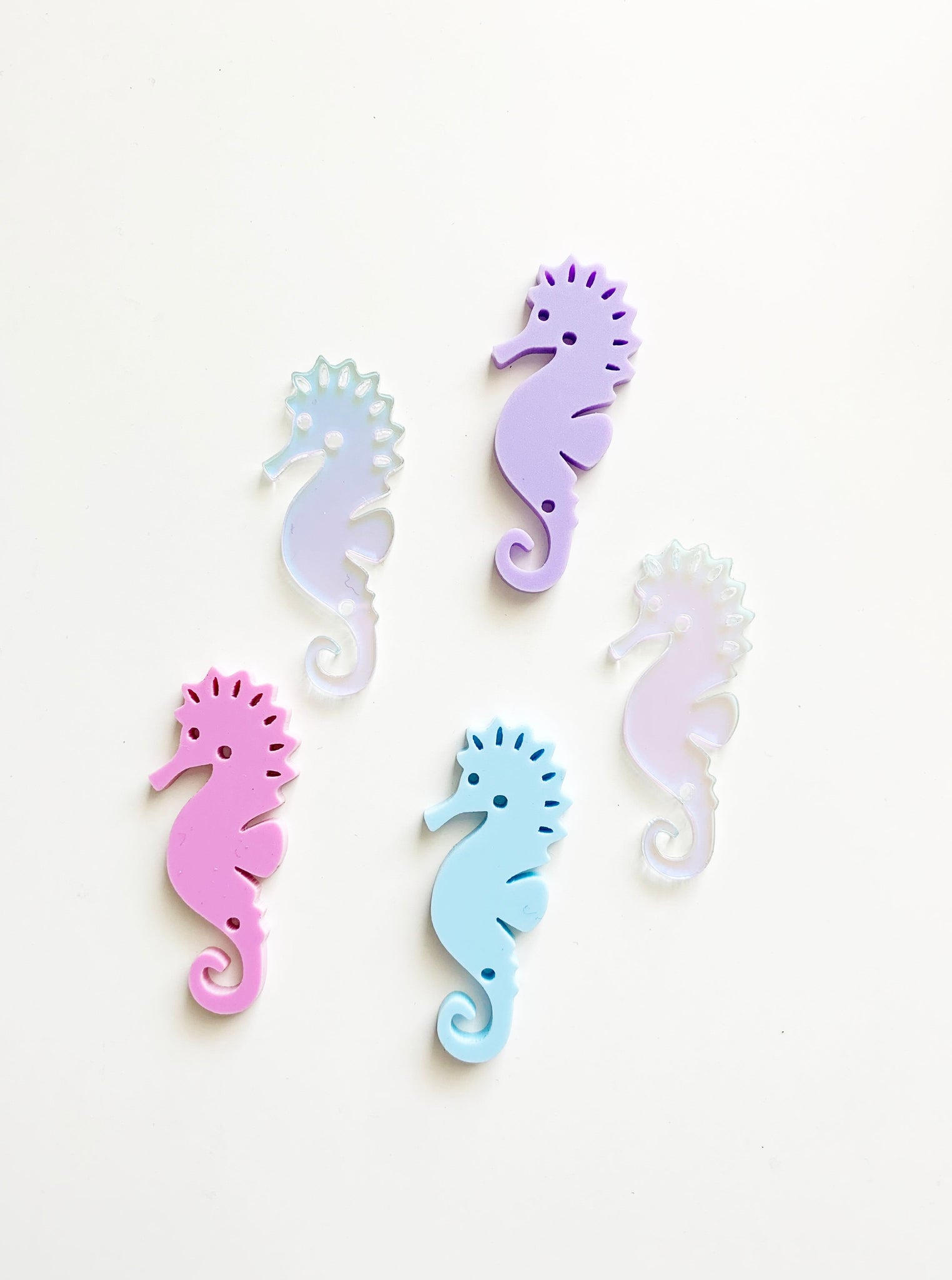 Seahorses Pastel Colours Acrylic Cupcake Charms Set of 6
