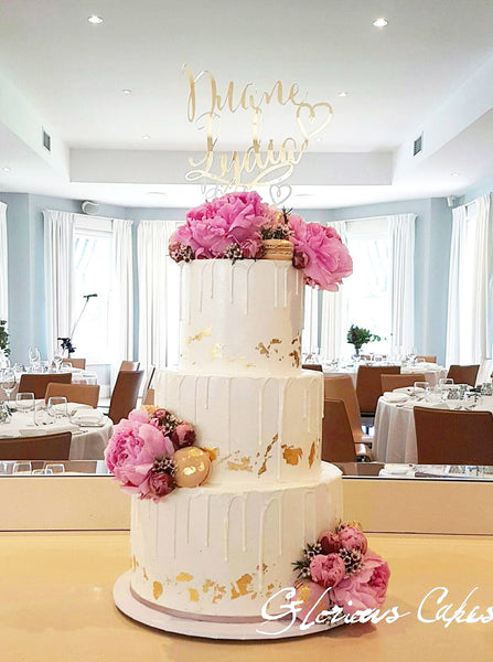Custom Names Swirl with Heart Engagement Wedding Cake Topper