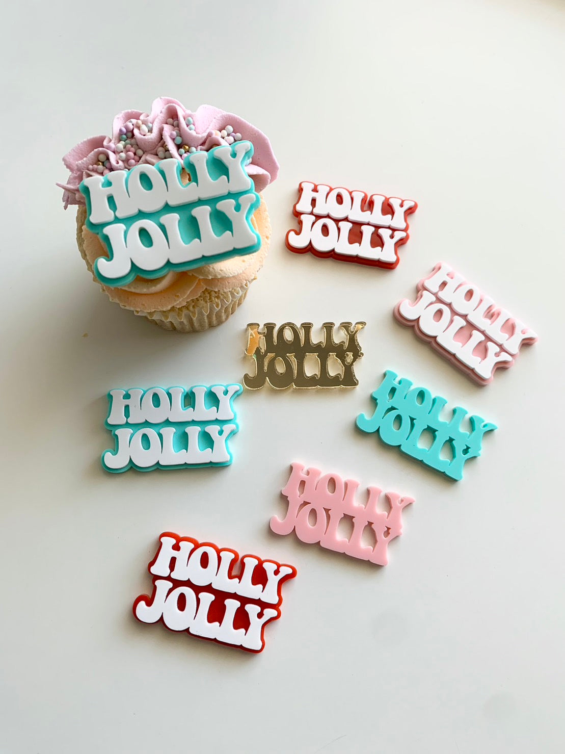 Christmas Holly Jolly Layered Acrylic Cupcake Charms