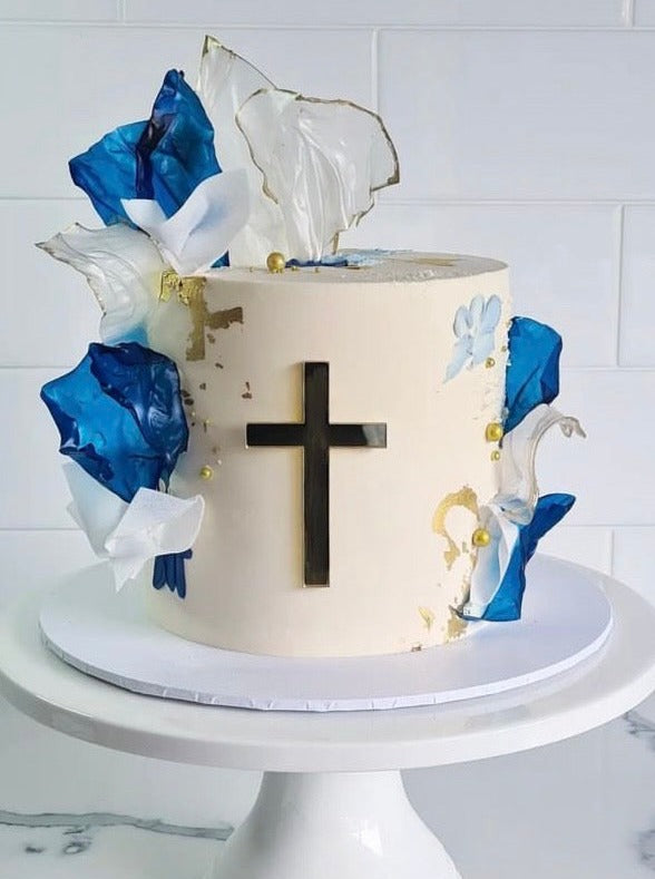 Latin Cross Christening Acrylic Religious Cake Charm Fropper Plaque