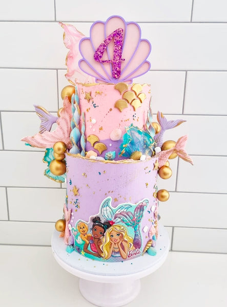 Pastel Purple Glitter Mermaid Custom Name and Number Acrylic Cake Topper