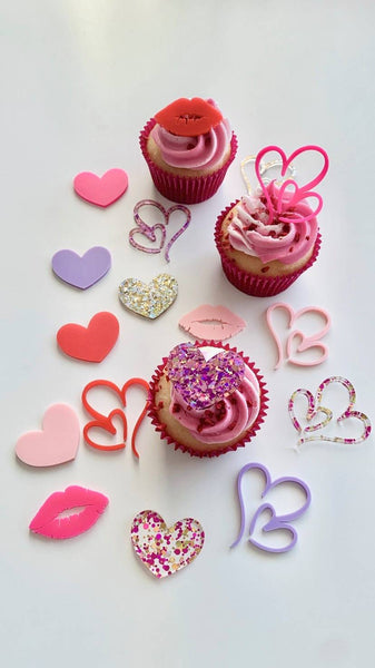 Valentine's Heart and Lip Cupcake Cake Charms - Assorted