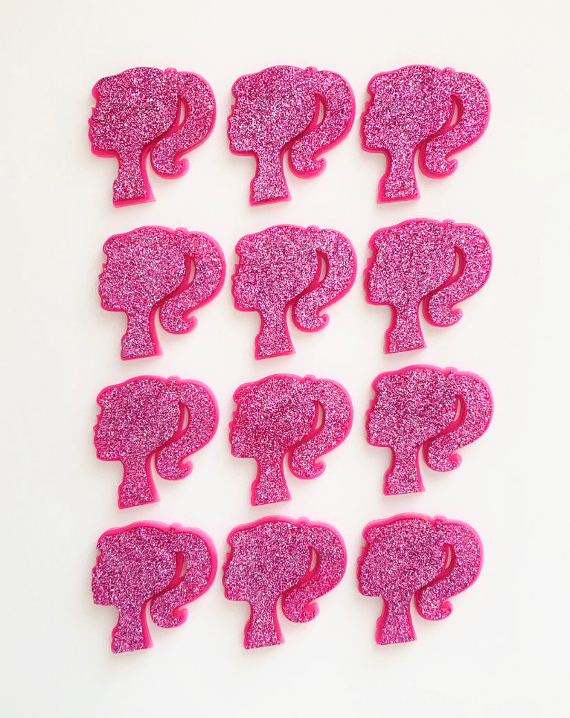 Doll Inspired Hot Pink Acrylic Cupcake Charms Set of 6