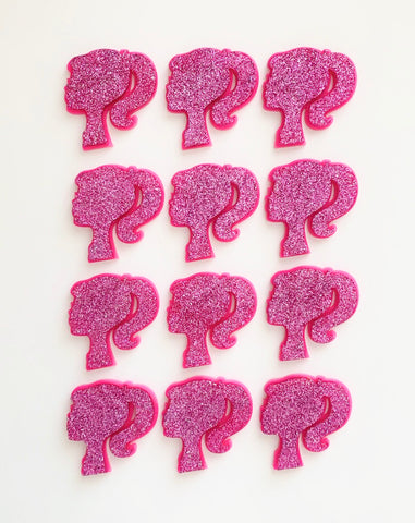 Doll Inspired Hot Pink Acrylic Cupcake Charms Set of 6