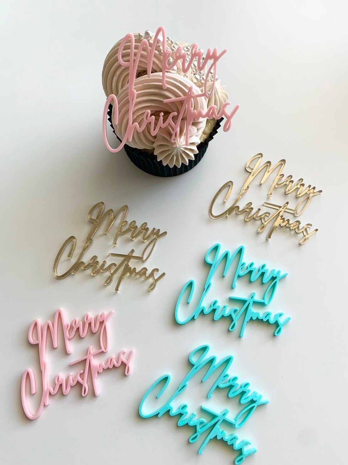 Handwriting Christmas Acrylic Cupcake Charms - set of 3