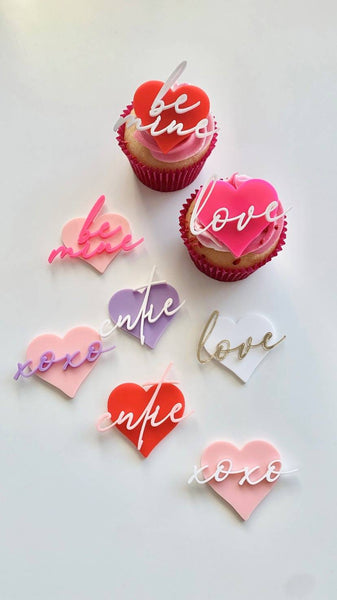 Valentine's Heart Cupcake Charms - Be Mine/ Love/ Cutie/ XOXO