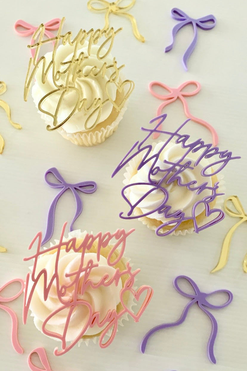 Happy Mother's Day Script Acrylic Cupcake Charms - Set of 3
