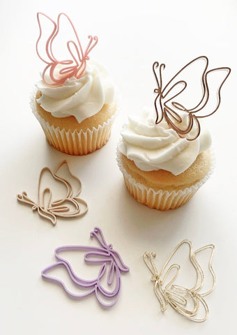 Butterfly Line Illustration Acrylic Cupcake Charms - Set of 3