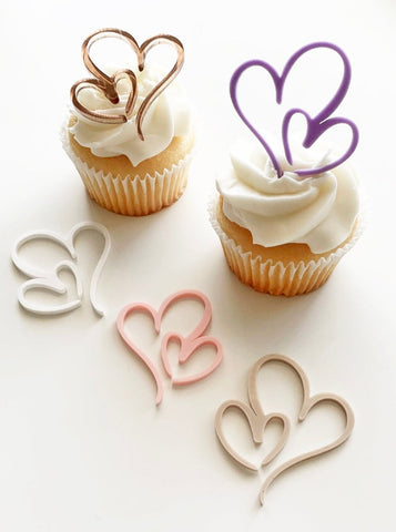 Double Hearts Line Illustration Acrylic Cupcake Charms - Set of 3
