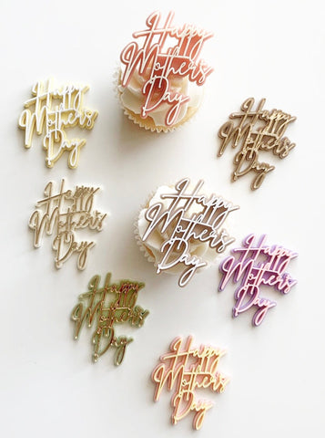 Double Layered Script Happy Mother's Day Acrylic Cupcake Charms - Set of 2