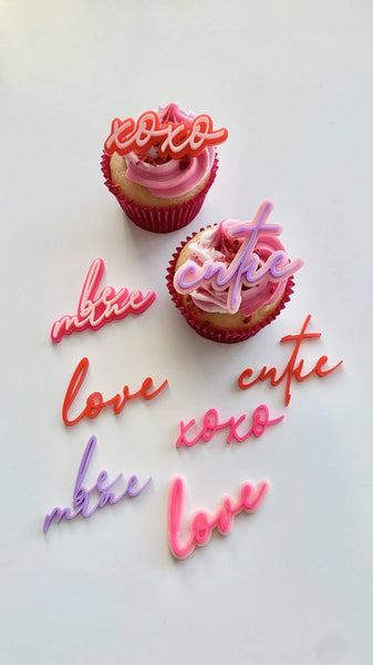 Layered Valentine's Lettering Cupcake Cake Charms - Be Mine/ Love/ Cutie/ XOXO