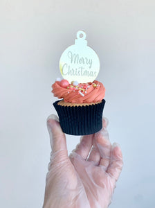 Merry Christmas Bauble Gold Mirror Cupcake Charms Plaques Set of 10