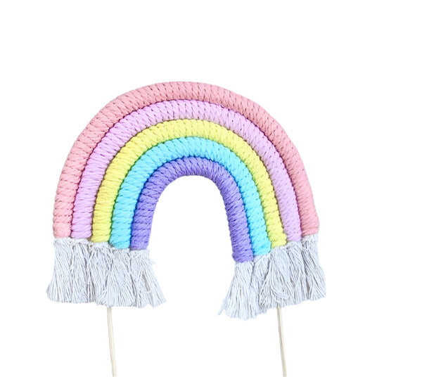 Boho Pink Bright Pink Pastel Rainbow Macrame Cake Topper