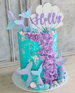 Pastel Purple Glitter Mermaid Custom Name and Number Acrylic Cake Topper