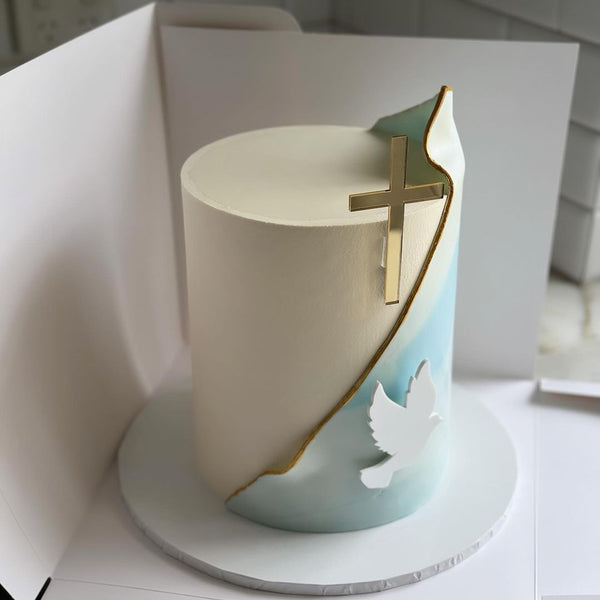 Cross and Dove Christening Acrylic Religious Cake Fropper Charm Set