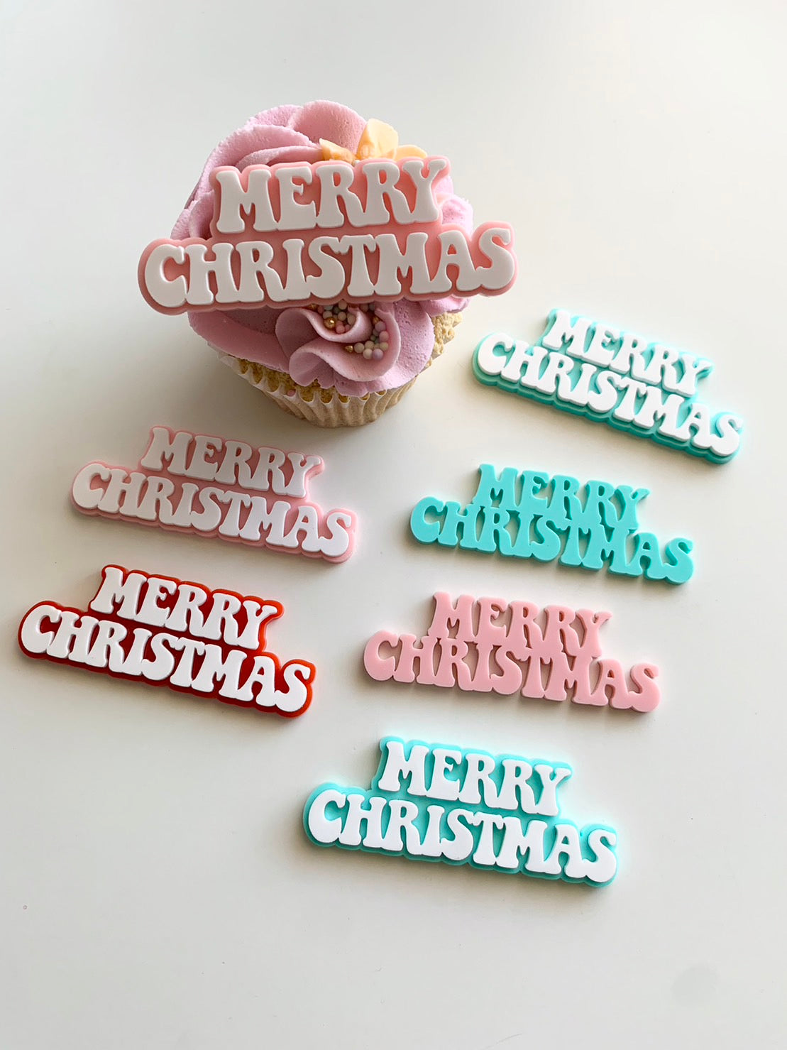 Retro Merry Christmas Layered Acrylic Cupcake Charms