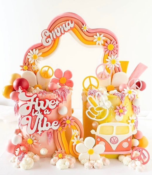 Retro Love & Peace Flower Cake Charm and Custom Number Name Cake Charm Set