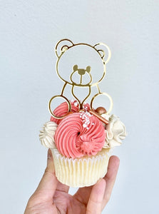Bear Birthday Gender Reveal Set of 3 Acrylic Cupcake Charms