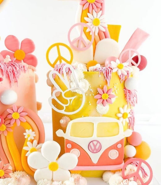 Retro Love & Peace Flower Cake Charm and Custom Number Name Cake Charm Set