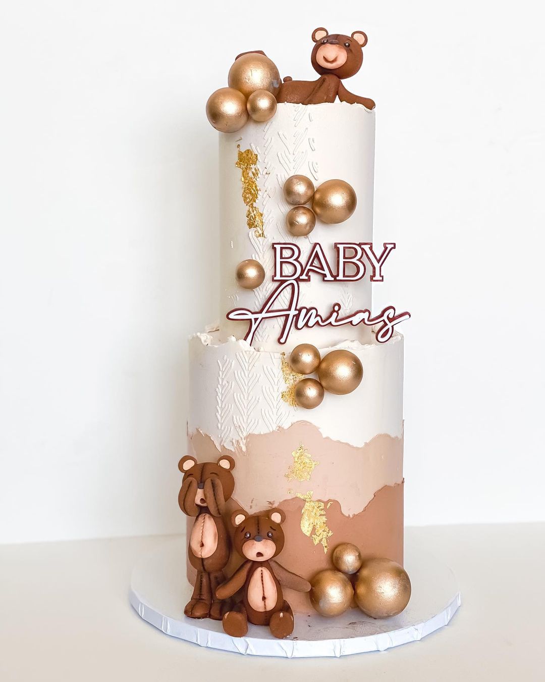 Bear Theme Baby Custom Name Baby Shower Gender Reveal Double Layered Cake Charm