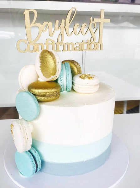 Custom Signature Single Name Christening Confirmation Holy Communion with Cross Cake Topper