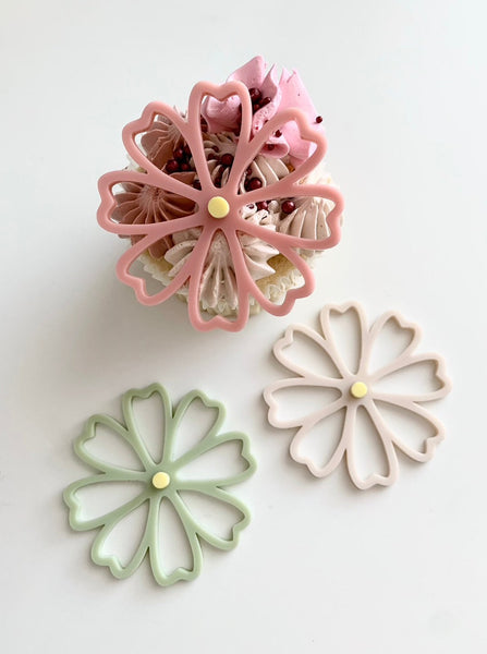 Large Pastel Boho Daisy Illustration Set of 2 Acrylic Cupcake Charms