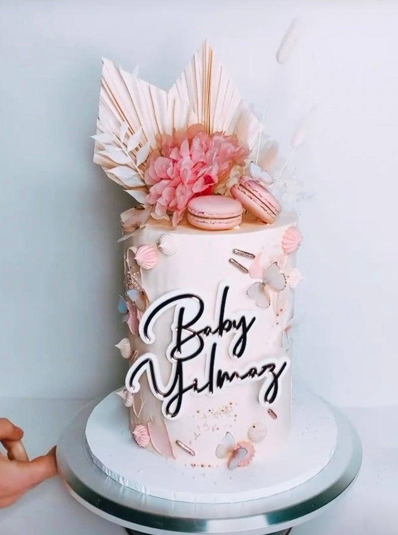 Boho Baby Custom Name Baby Shower Gender Reveal Double Layered Cake Charm