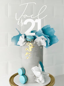 Joel is 21 Custom Name & Age Mix Fonts Birthday Cake Topper