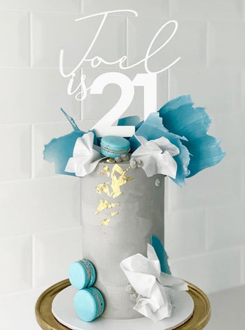 Joel is 21 Custom Name & Age Mix Fonts Birthday Cake Topper