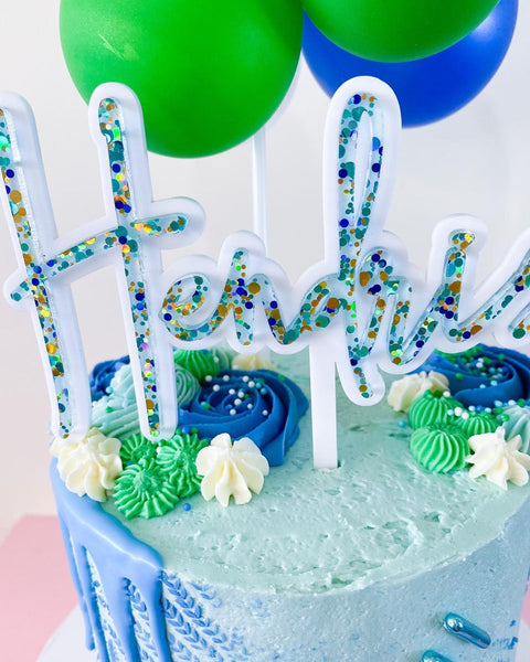 Confetti Glitter Double Layered Custom Name Birthday Cake Topper & Number Cake Plaque Charm