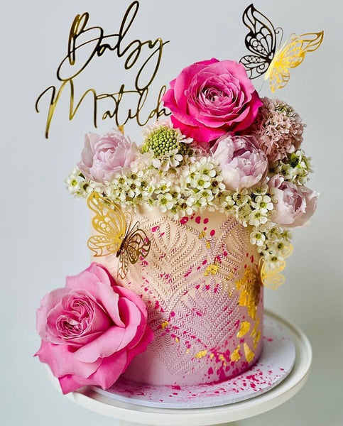 Handwriting Custom Name Initials Baby Shower Gender Reveal Acrylic Cake Topper
