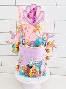 Pastel Purple Glitter Mermaid Under The Sea Shell Custom Name and Number Acrylic Cake Topper