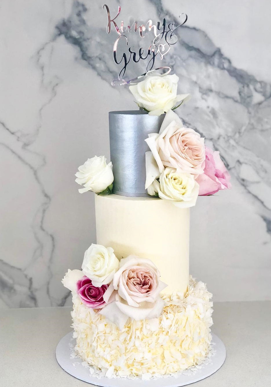 Custom Names Swirl with Heart Engagement Wedding Cake Topper