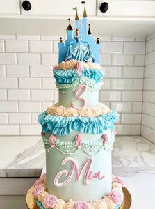 Disney Princess Inspired Castle Cake Topper Custom Name & Number Double Layered Cake Fropper Charms Set