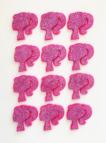 Doll Inspired Hot Pink Acrylic Cupcake Charms Set of 6
