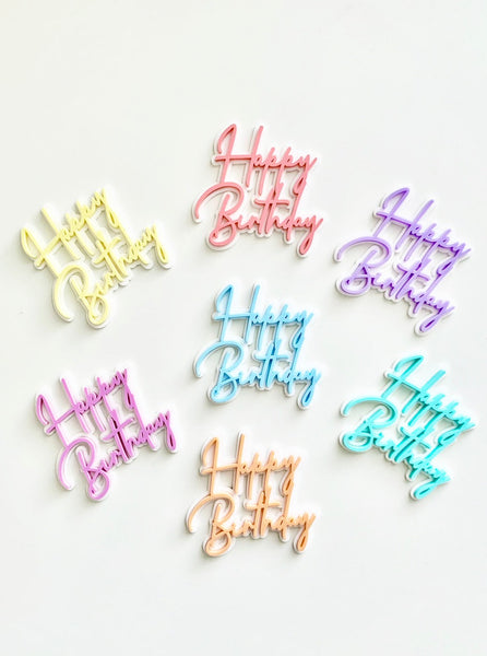 Double Layered Pastel Happy Birthday Thank You Congratulations Set of 2 Acrylic Cupcake Charms