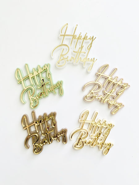 Double Layered Boho Happy Birthday Thank You Congratulations Set of 2 Acrylic Cupcake Charms