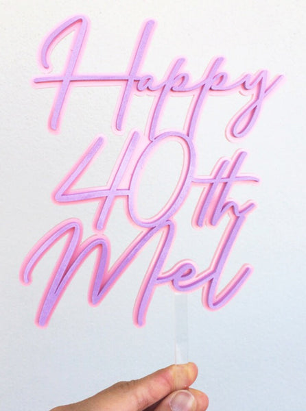 Double Layered Pastel Custom Name & Age Happy 18th 21st 30th  Acrylic Cake Topper