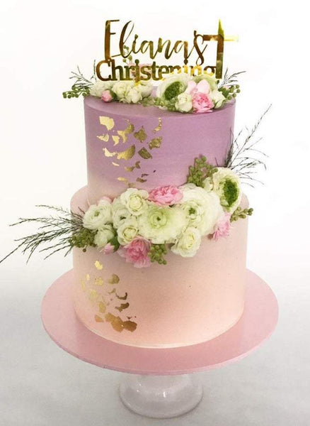 Custom Single Name Christening Signature with Cross Cake Topper