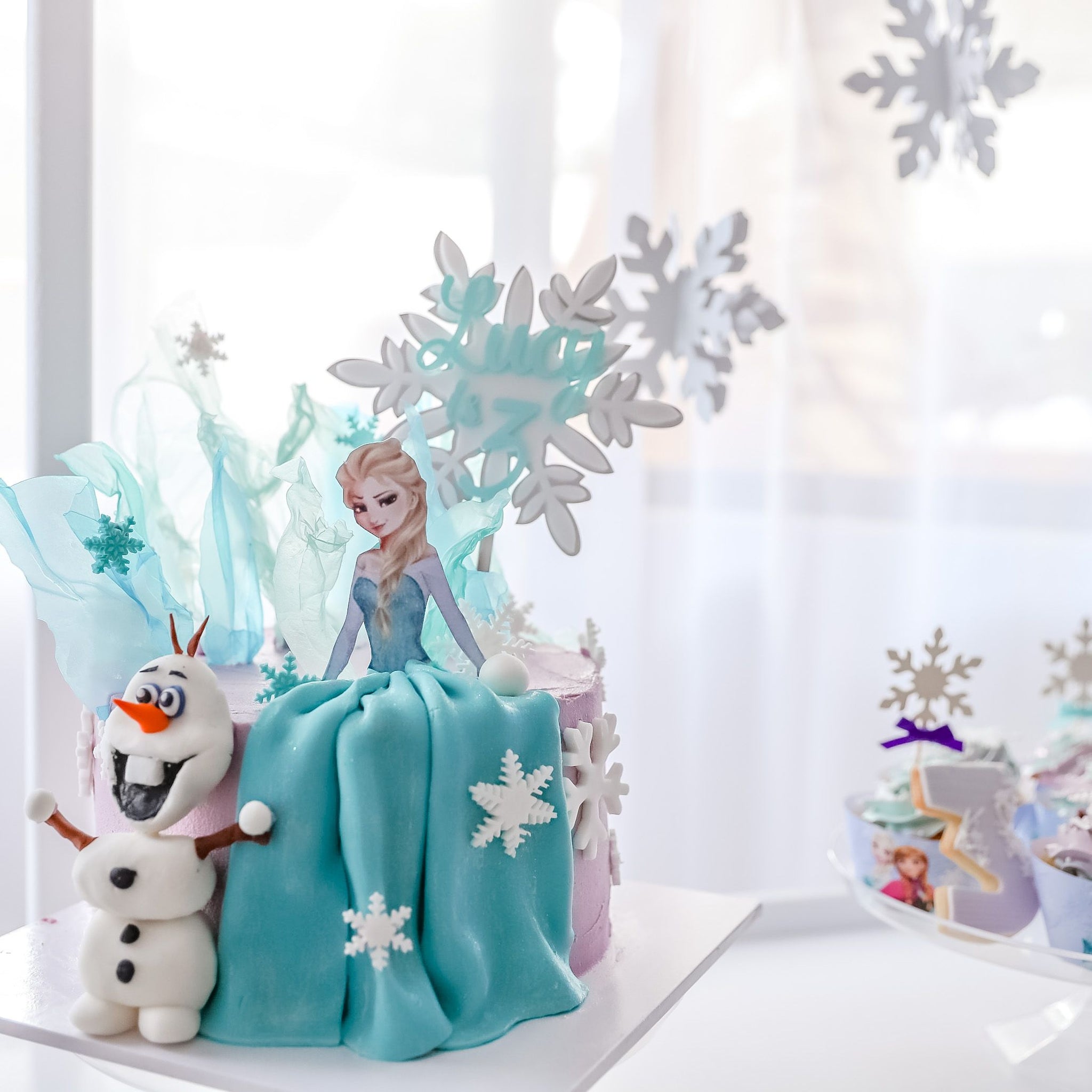 Frozen Princess  Inspired Snowflake Custom Name & Age Birthday Acrylic Cake Topper