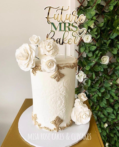 Future Mrs Custom Surname Double Layered Bridal Shower Kitchen Tea Hens Party Cake Topper