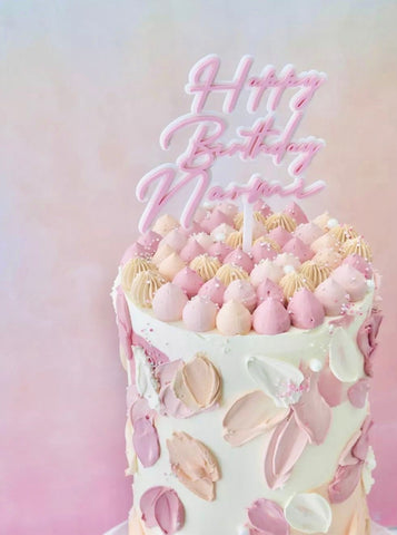 Double Layered Pastel Happy Birthday Custom Name  Acrylic Cake Topper