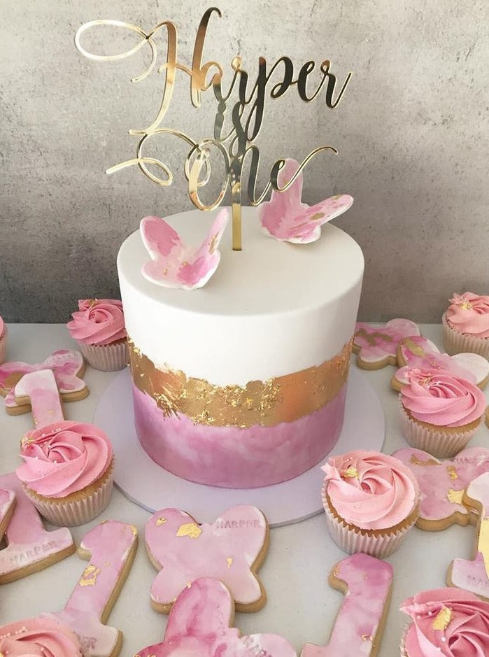 Harper is One Custom Calligraphy Name & Age Birthday Cake Topper