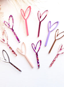 Line Illustration Heart Pastel Glitter Acrylic Cupcake Toppers