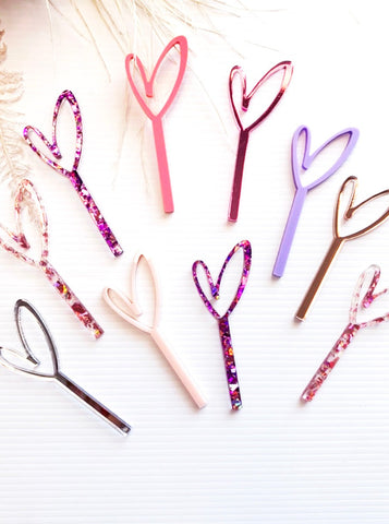 Line Illustration Heart Pastel Glitter Acrylic Cupcake Toppers