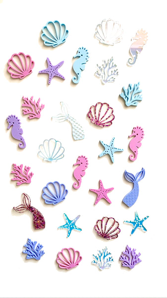 Seahorses Pastel Colours Acrylic Cupcake Charms Set of 6