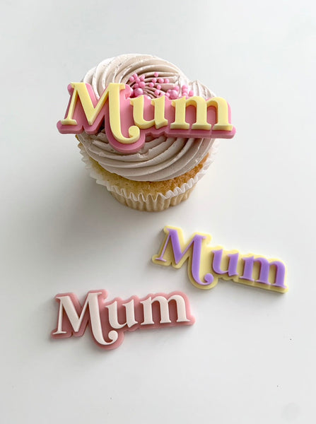 Retro Boho Mum Double Layered Set of 2 Acrylic Cupcake Charms