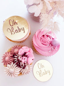 Oh Baby Circle Gold Silver Rose Gold Mirror Cupcake Charms Plaques Set of 10